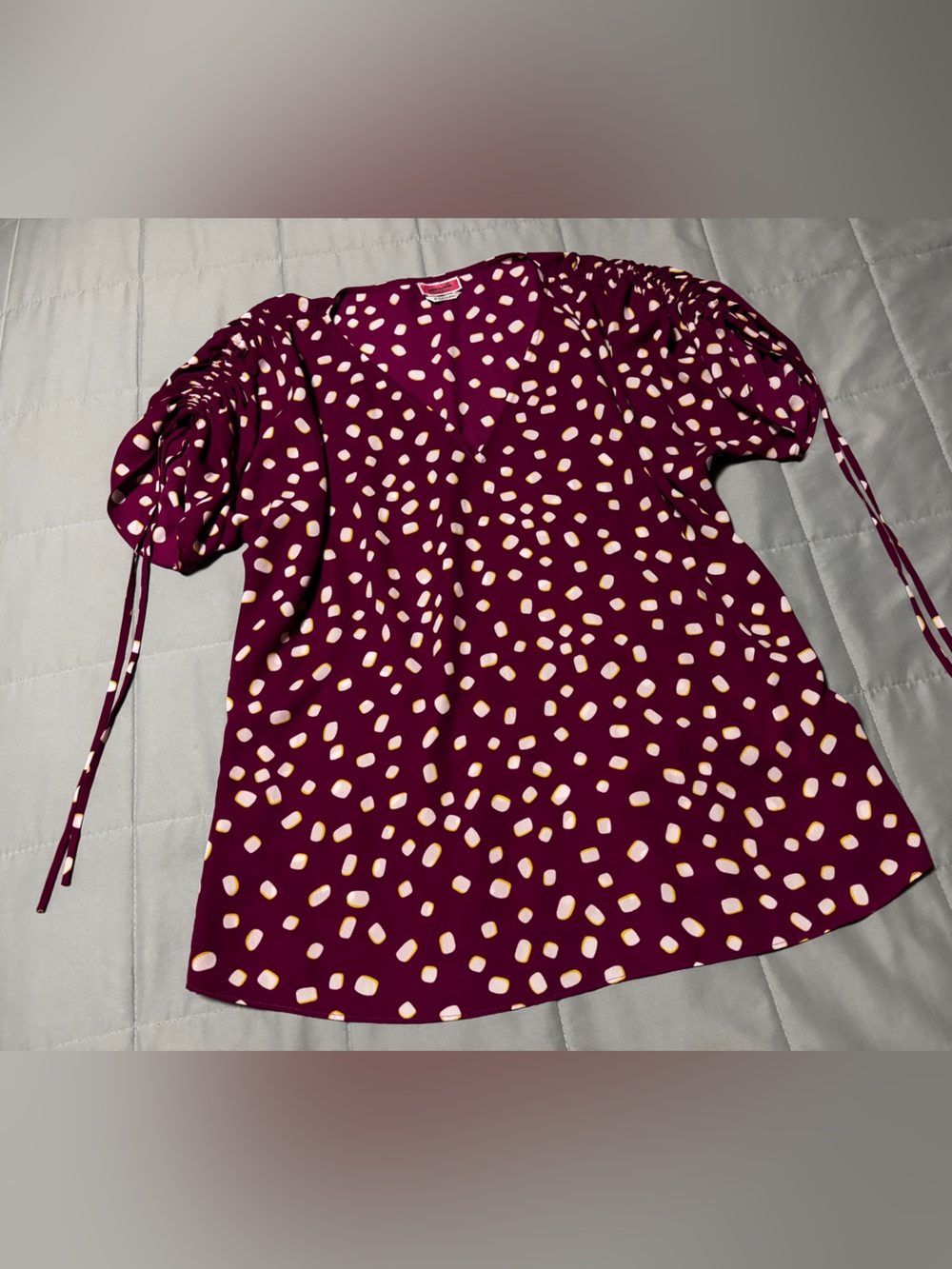 Kate Spade Burgundy Polka Dot Tie-Sleeve Women’s Blouse Size M